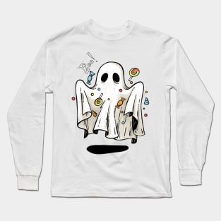 Adorable Hand-Drawn Ghost, Happy Halloween. Long Sleeve T-Shirt